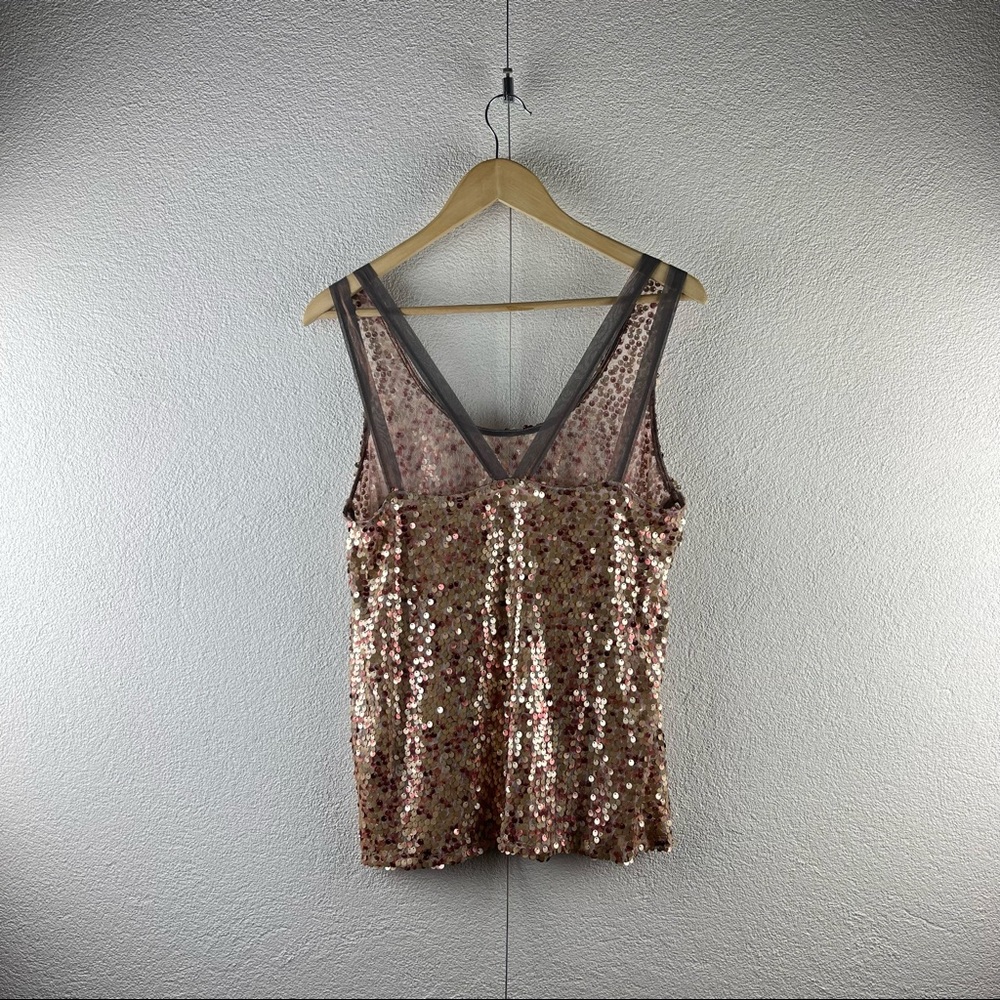 Vintage l L Modage Metallic Gold Copper Sequins Mesh Strappy Camisole Tank Top